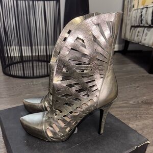 Rachel Roy Metallic Cutout Heeled Boots size 8